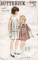 1960's Butterick Child's Box pleated Dress with Belt Pattern - Chest 26" - No. 3485