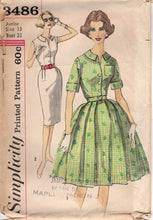 1960's Simplicity Misses' One-Piece Dress pattern with two skirts - Bust 33" - No. 3486