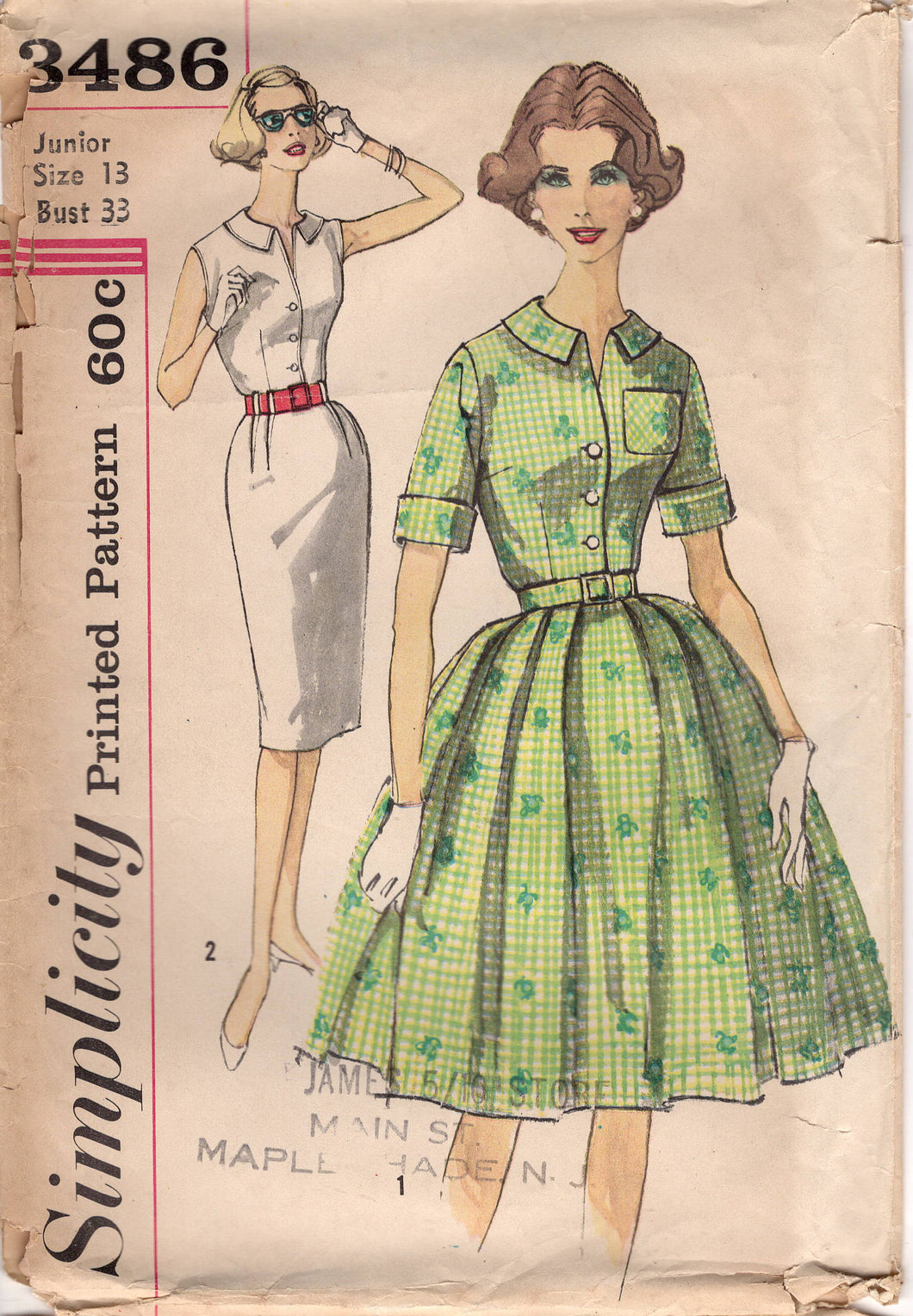 1960's Simplicity Misses' One-Piece Dress pattern with two skirts - Bust 33