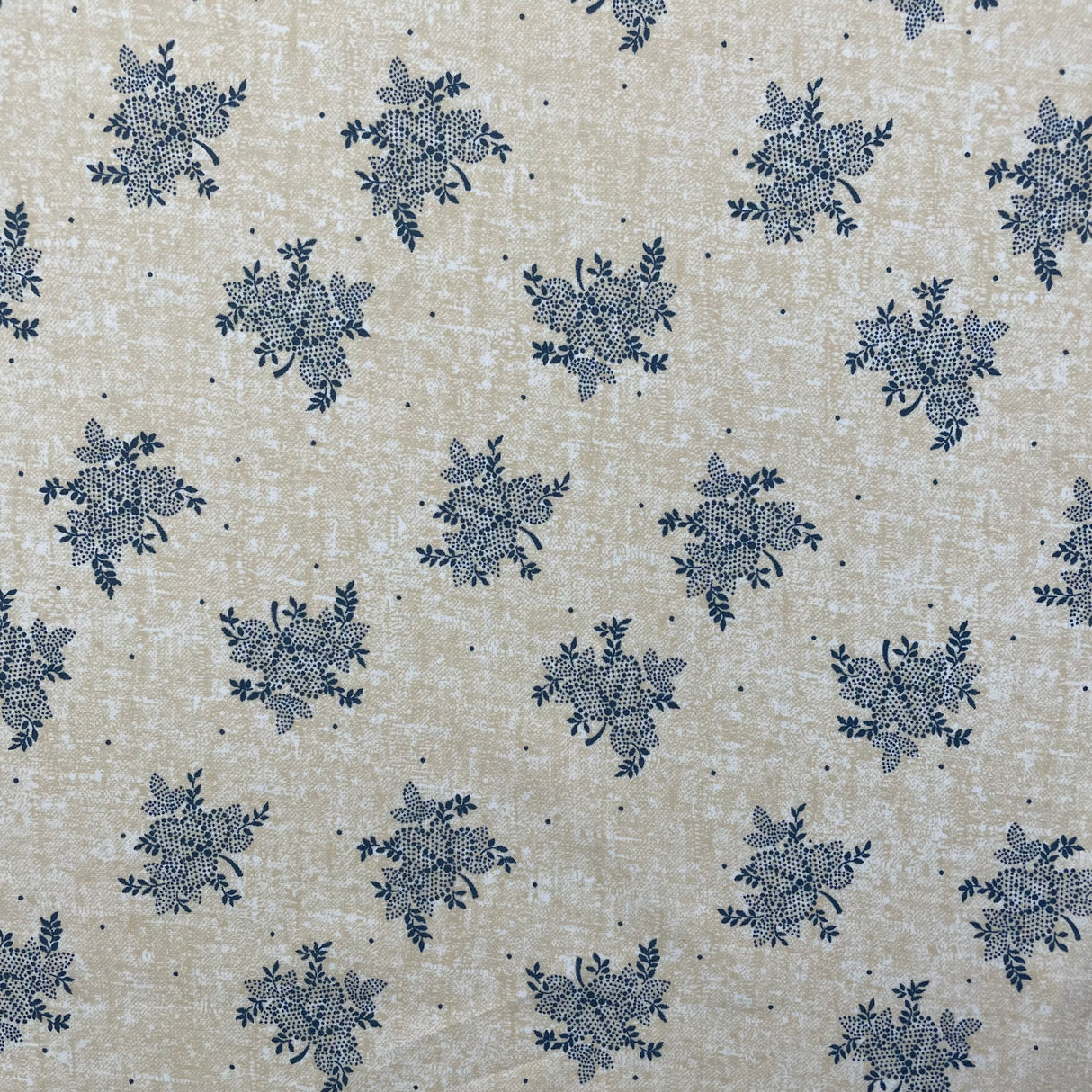 1960’s Blue Floral Clusters on Off White Polyester Fabric - BTY (S7)