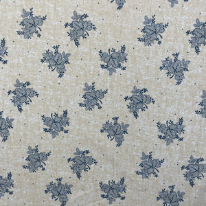 1960’s Blue Floral Clusters on Off White Polyester Fabric - BTY