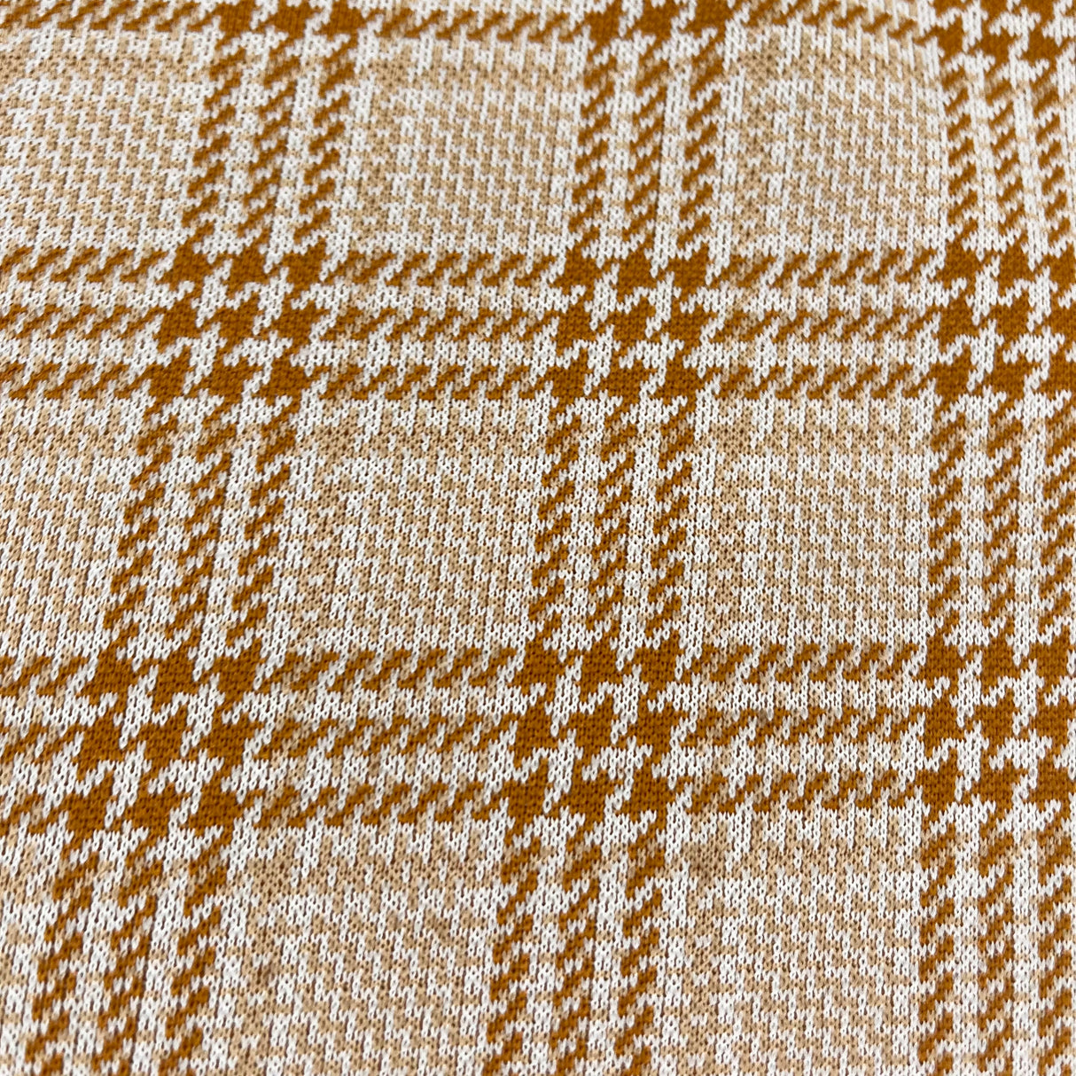 1970’s Orange and Brown Herringbone Plaid Fabric - Polyester - BTY