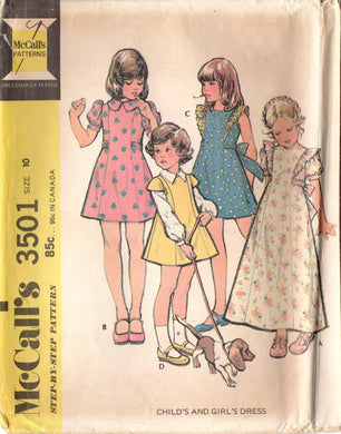 1970's McCall's Child's Maxi or Tunic Princess line Dress with Ruffle Accent and Juliet or Puff Sleeve pattern - Chest 28