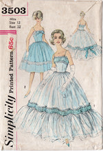 1960's Simplicity Homecoming or Prom Dress Pattern with Large Skirt and Gathered Bodice - Bust 32" - No. 3503