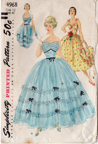 1950's Simplicity Homecoming or Prom Dress Pattern with Cupcake Bodice - Bust 30
