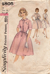1960's Simplicity Shirtwaist Dress Pattern with Gathered Skirt - Bust 34" - No. 4805