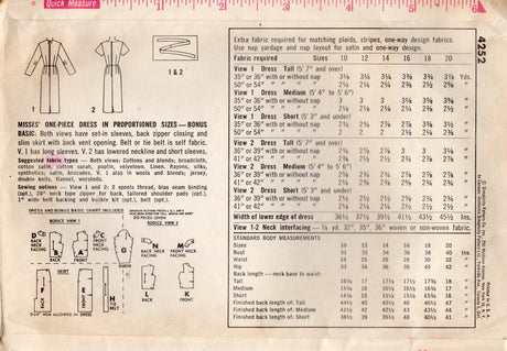 1960's Simplicity Sheath Dress Pattern in Proportioned sizing - Bust 34" - No. 4252