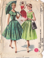 1950's McCall's One-Piece V-Neck Dress with pleated skirt and cap sleeves - Bust 34" - No. 3528