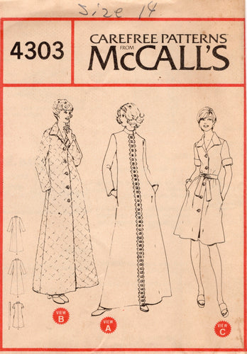 1970's McCall's Long or Short Robe or House Dress Pattern - Bust 32.5-44