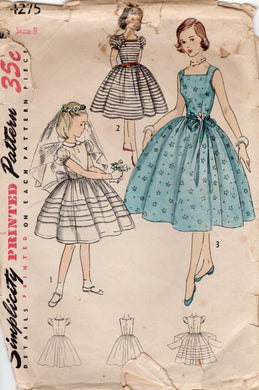 1950's Simplicity Fit and Flare Dress Pattern with Puff Sleeve and Square neckline - Chest 26