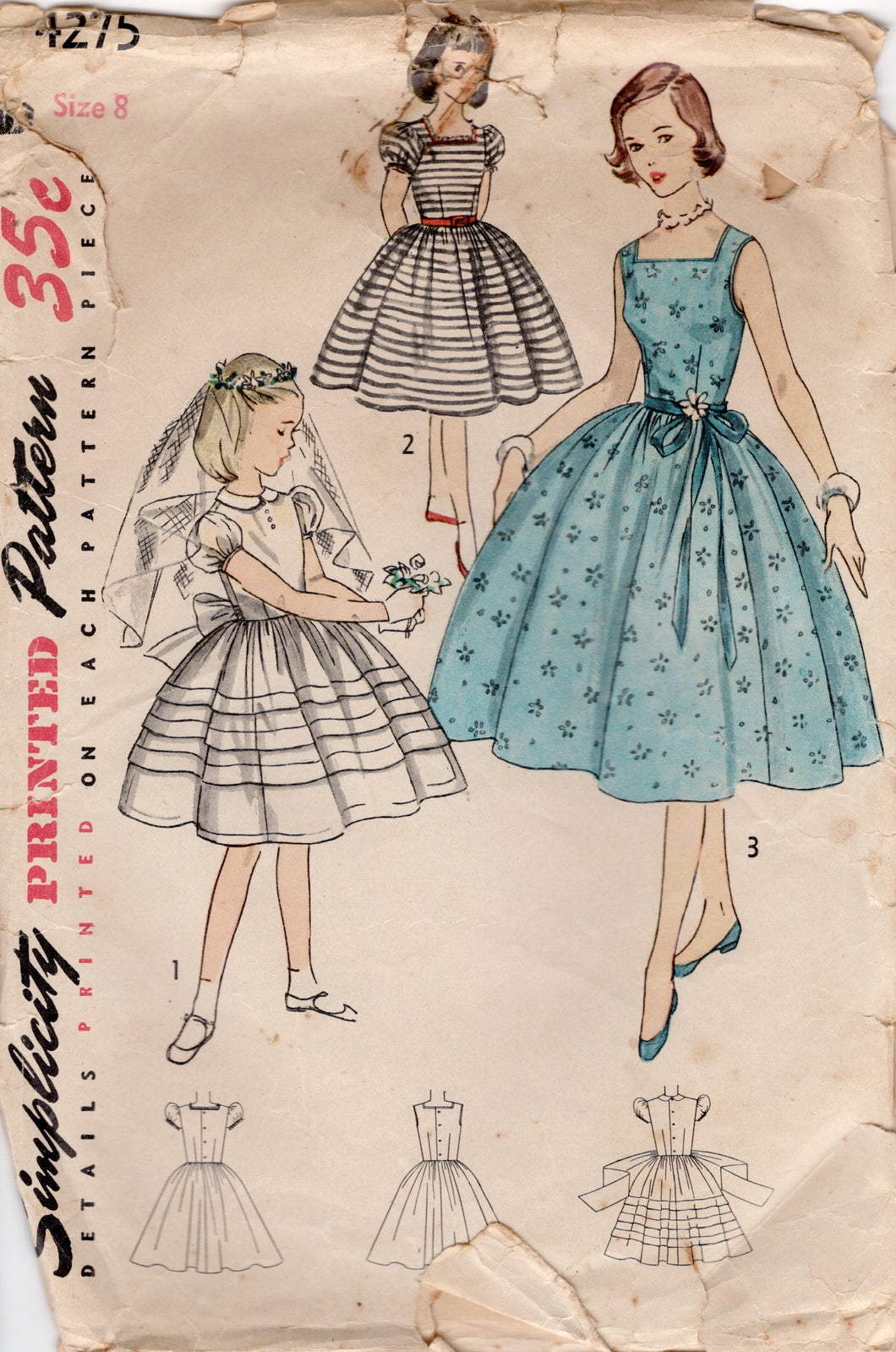 1950's Simplicity Fit and Flare Dress Pattern with Puff Sleeve and Square neckline - Chest 26