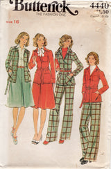 1970's Butterick Unlined Jacket with Patch pockets, Skirt and Pants Pattern - Bust 38" - No. 4440