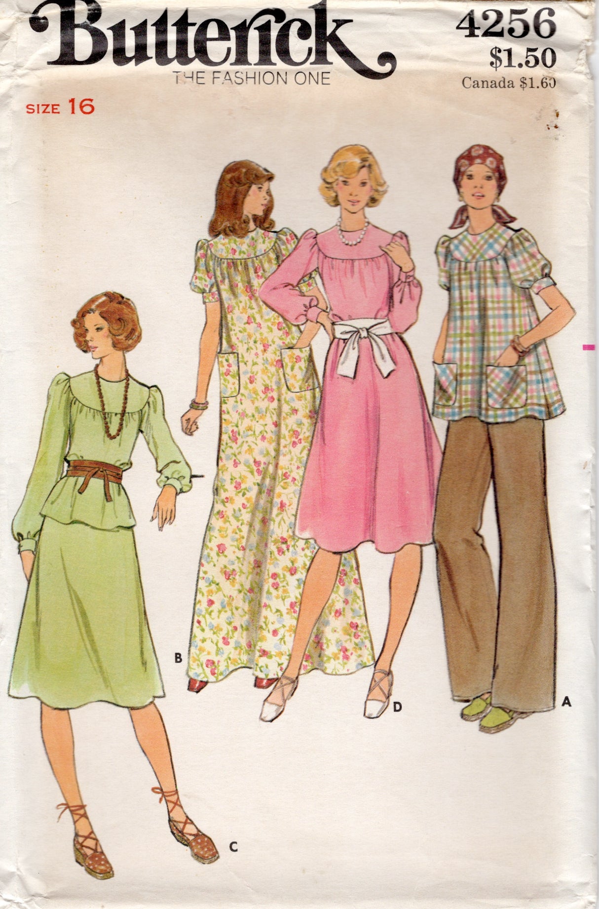 1970's Butterick Yoked Dress or Blouse, Skirt and Pants Pattern - Bust 38" - No. 4256
