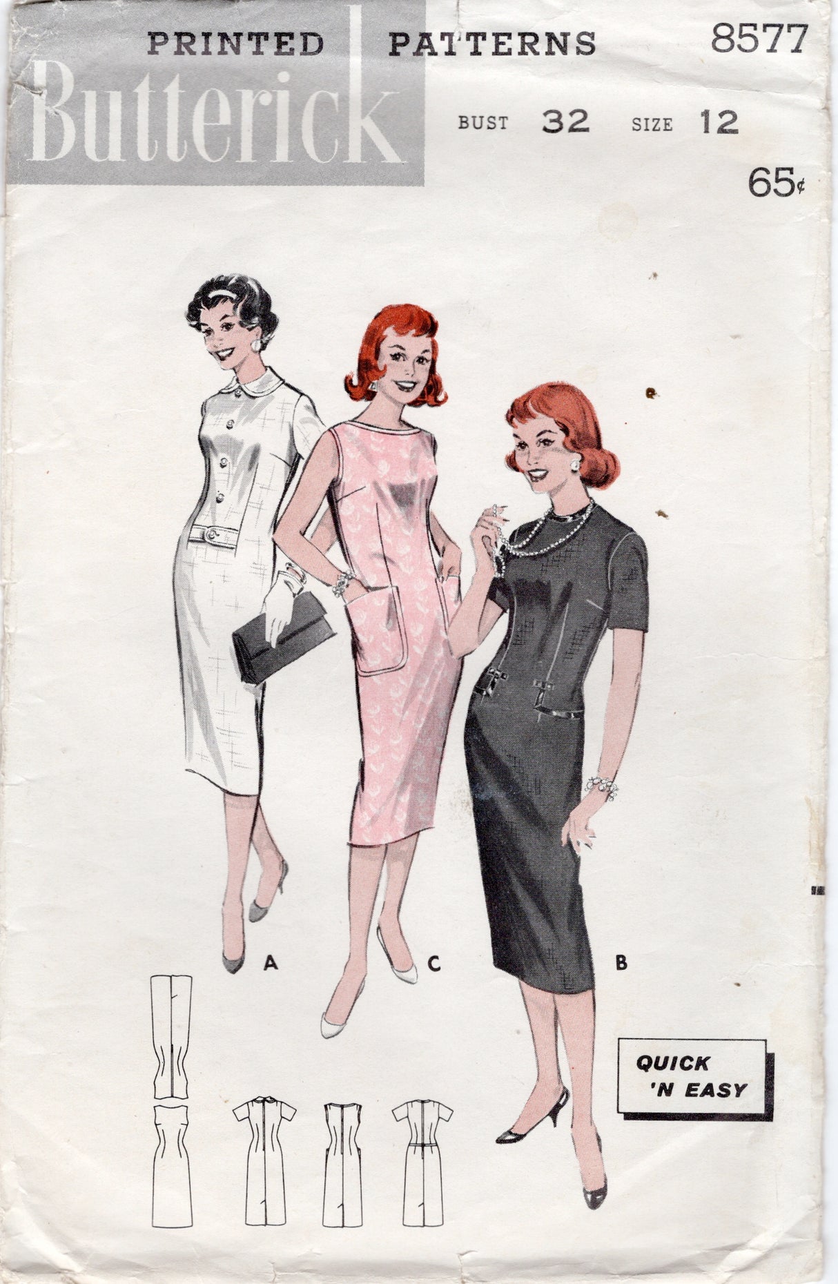 1950's Butterick Sheath Dress Pattern - Bust 32" - No. 8577