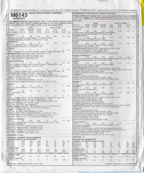 2010's McCall's Statue of Liberty, George Washington, Abraham Lincoln and Uncle Sam Costume Pattern - Chest 36-38" - No. M6143