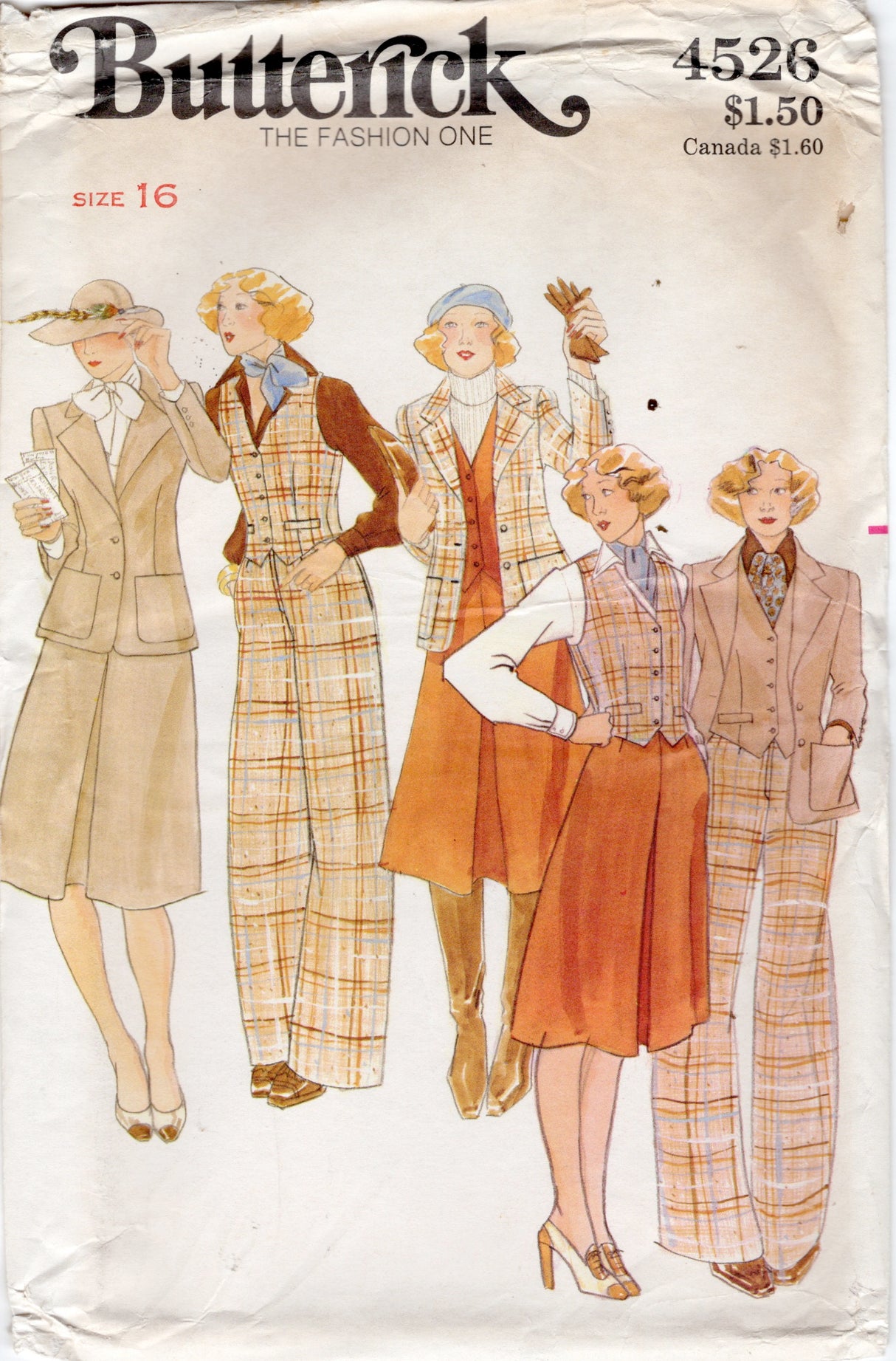 1970's Butterick Jacket, Vest, Skirt and Pants Pattern - Bust 38" - No. 4526