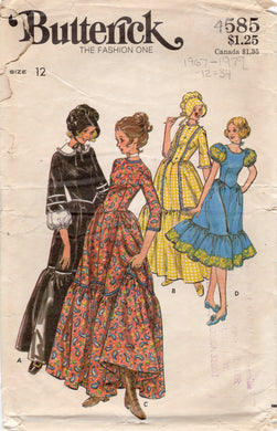 1970's Butterick Bicentennial Dress with 3 styles of Sleeve and Bonnet Pattern - Bust 34