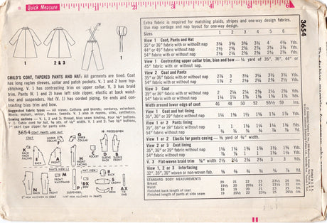 1960's Simplicity Child's Swing Coat and Hat pattern - Chest 23" - No. 3654