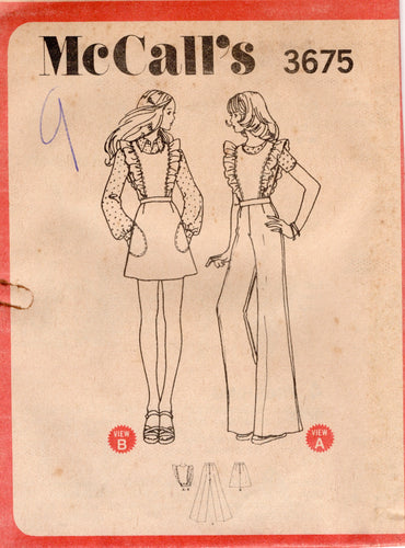 1970's McCall's Pinafore or Ruffle Sleeve Overalls Pattern  - Bust 32-33.5