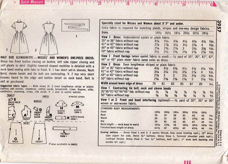 1960's Simplicity Shitwaist Dress with Banded Accent at Neckline Pattern- Bust 41" - No. 3957