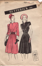 1940's Butterick One-Piece V Bodice Detail Dress Pattern - Bust 30" - no. 3686