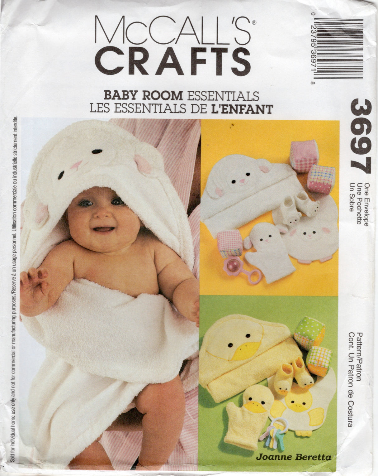 2000’s McCall's Baby Room Essentials, Lamb or Duck Bath Towel, Wash Mitt, Bib, Bootie and Blocks - One Size - No. 3697