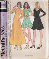 1970's McCall's Midi or Maxi Princess Line Dress with Sweetheart Neckline Pattern - Bust 31.5-34" - No. 3708