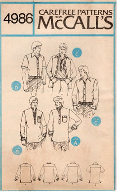 1970's McCall's Men's Button-Up Shirt Pattern - Chest 36