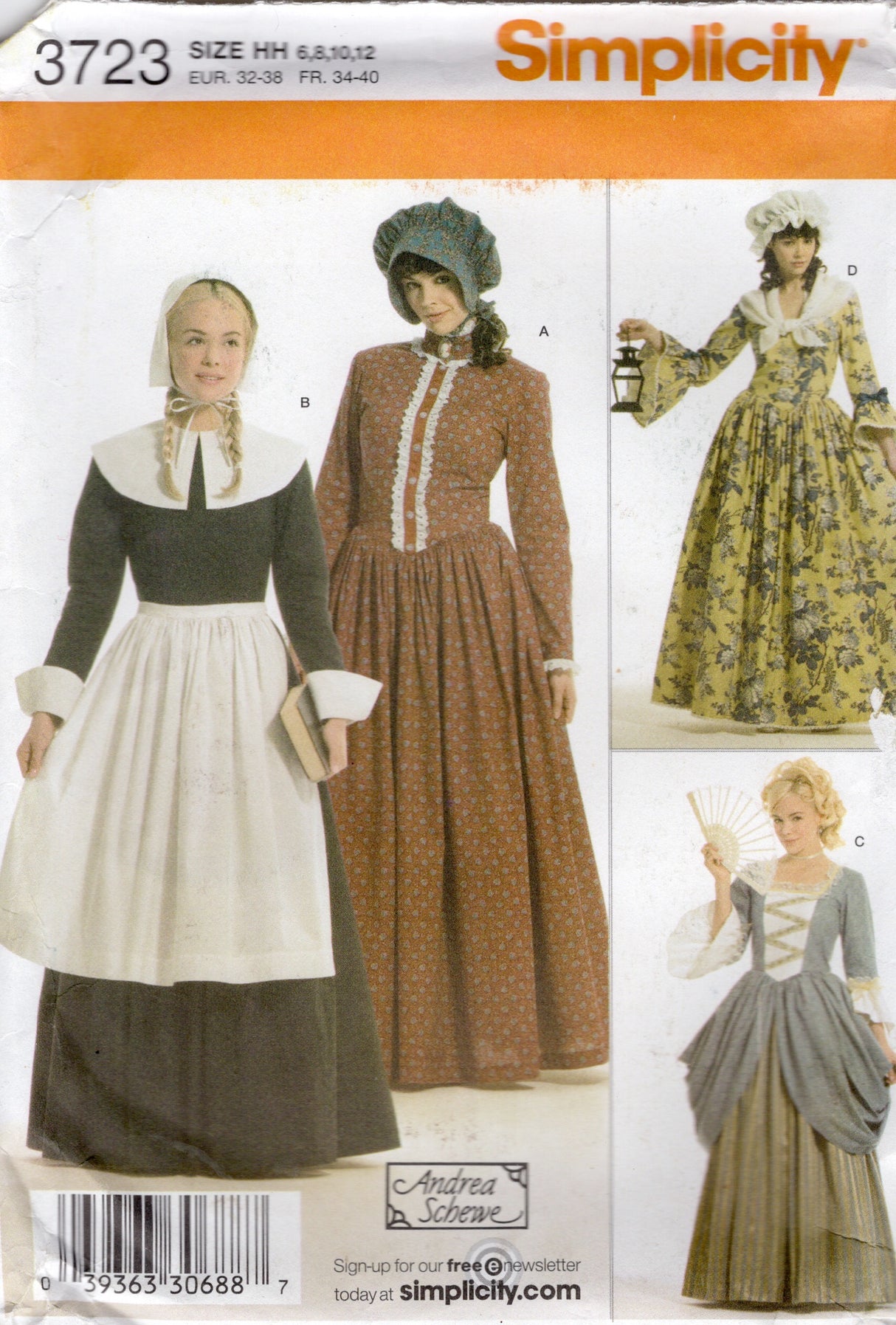 2000's Simplicity Colonial and Puritan Dress Costume Pattern - Bust 30.5-44" - No. 2723