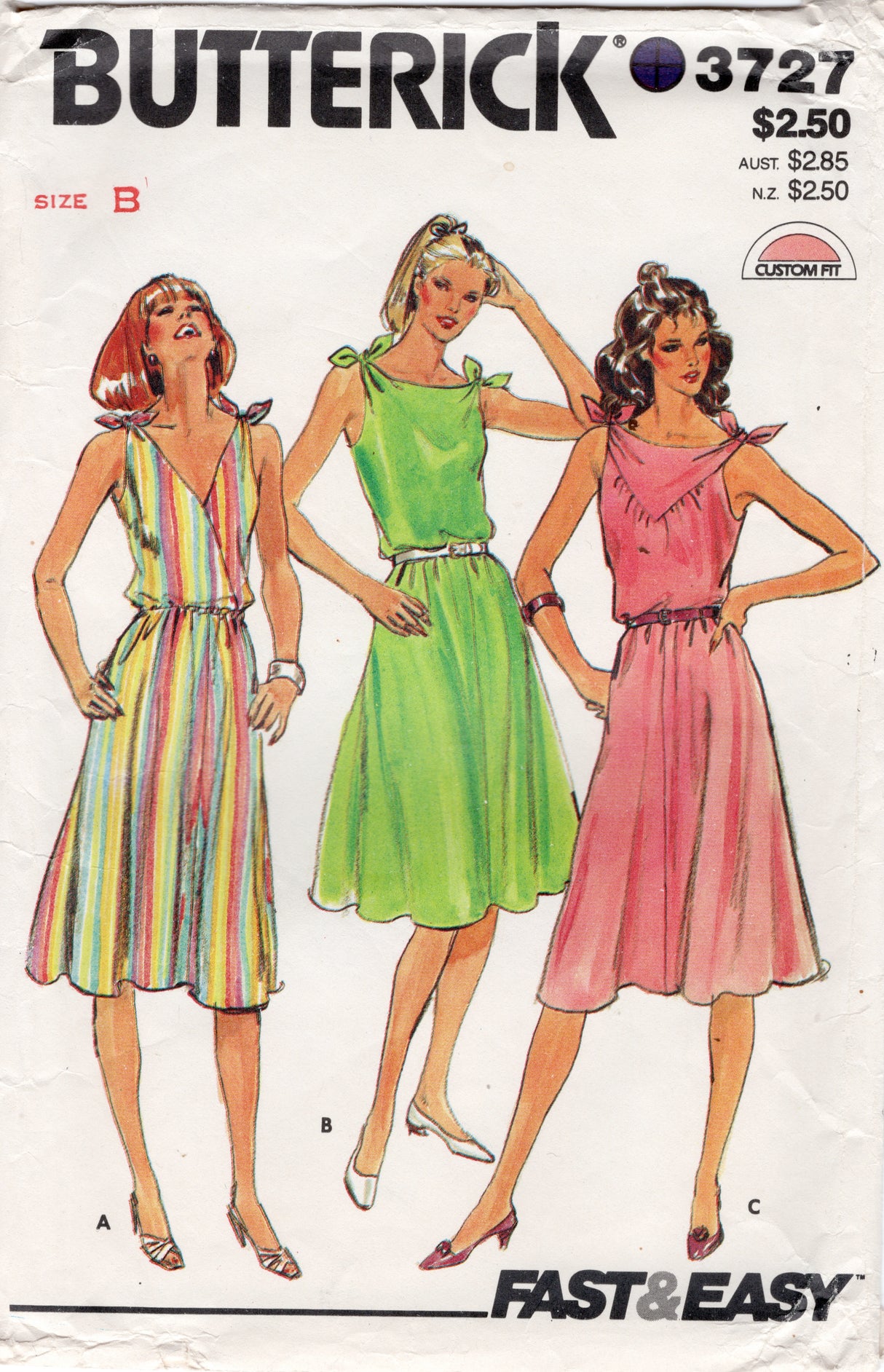 1980's Butterick Midi Dress with Gathered Waist and Shoulder Knots Pattern - Bust 36-40" - No. 3727