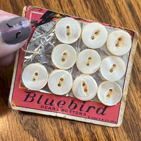 1920’s Bluebird Pearl Buttons - White - on card