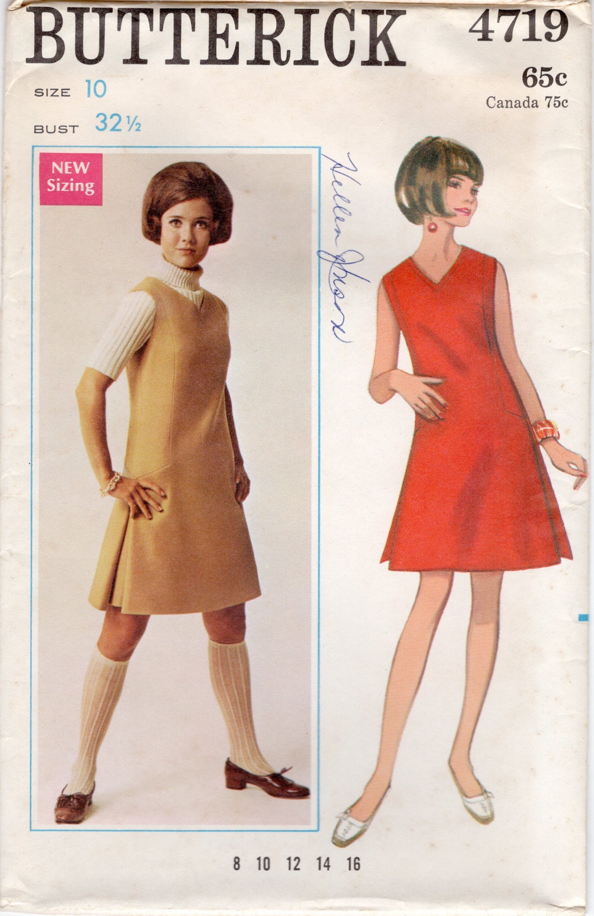 1960's Butterick One Piece Dress or Jumper Pattern - Bust 32.5" - No. 4719