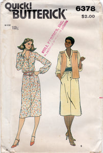 1980's Butterick Shirtwaist Dress and Vest Pattern - Bust 34" - No. 6378
