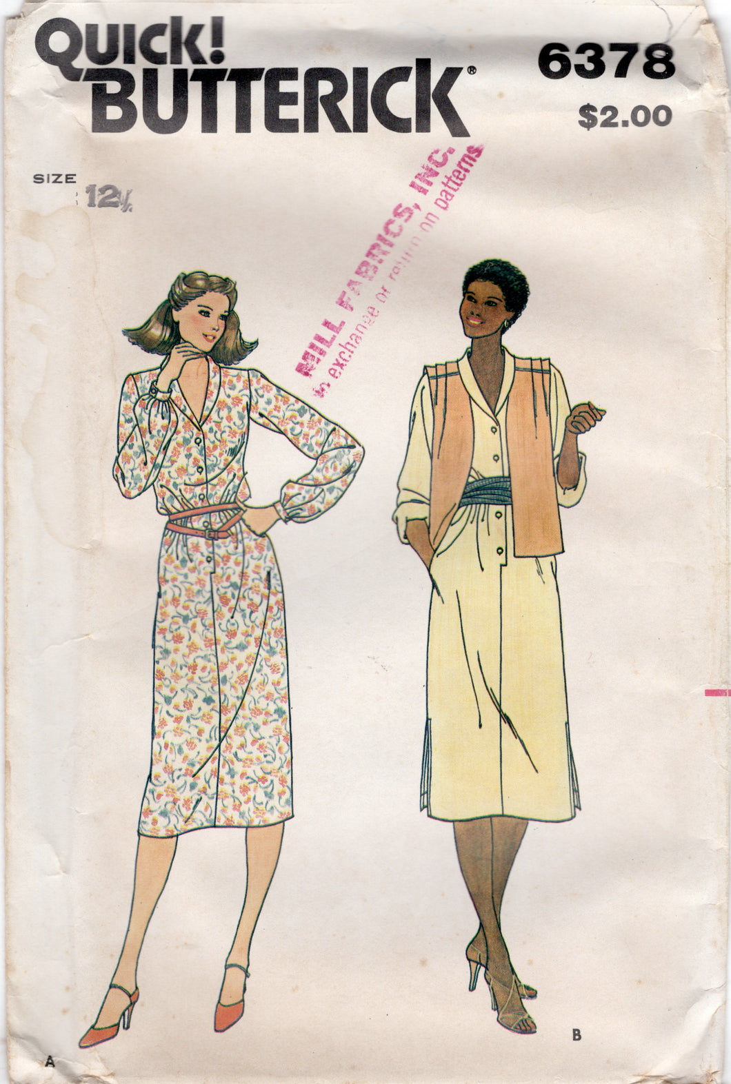 1980's Butterick Shirtwaist Dress and Vest Pattern - Bust 34