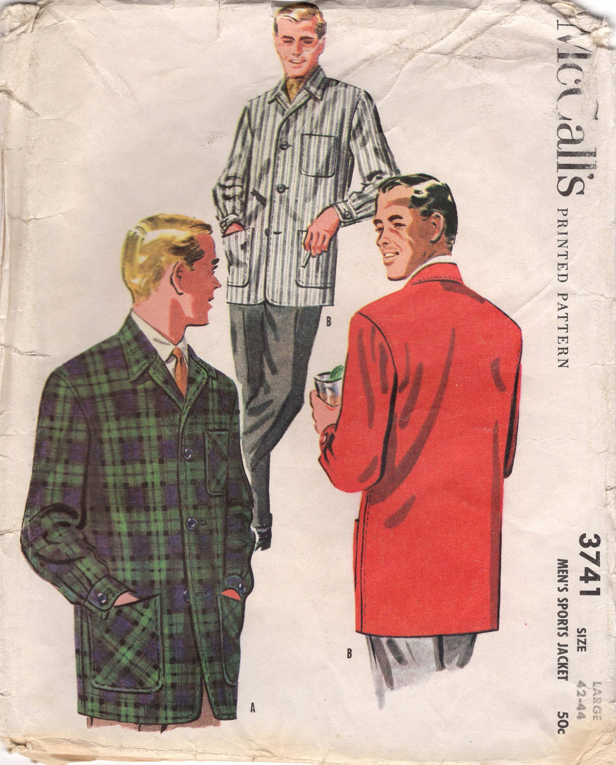 1950's McCall's Men's Sports Jacket - Chest 42-44" - No. 3741