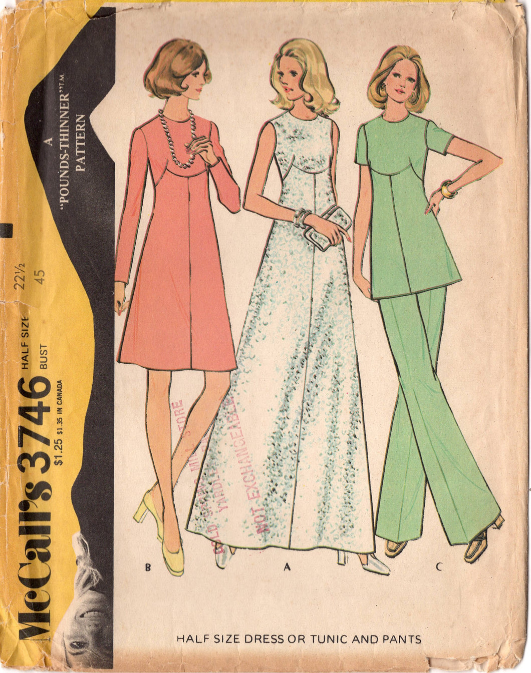 1970's McCall's Midi Dress and High Waisted Pants Pattern - Bust 45