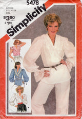 1980's Simplicity Pullover Blouse Pattern With Flutter or Long Sleeves - Bust 36-38" - No. 5478