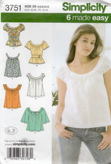 2000's Simplicity Scoop and Peasant Top Pattern - Bust 29.5-34" - No. 3751