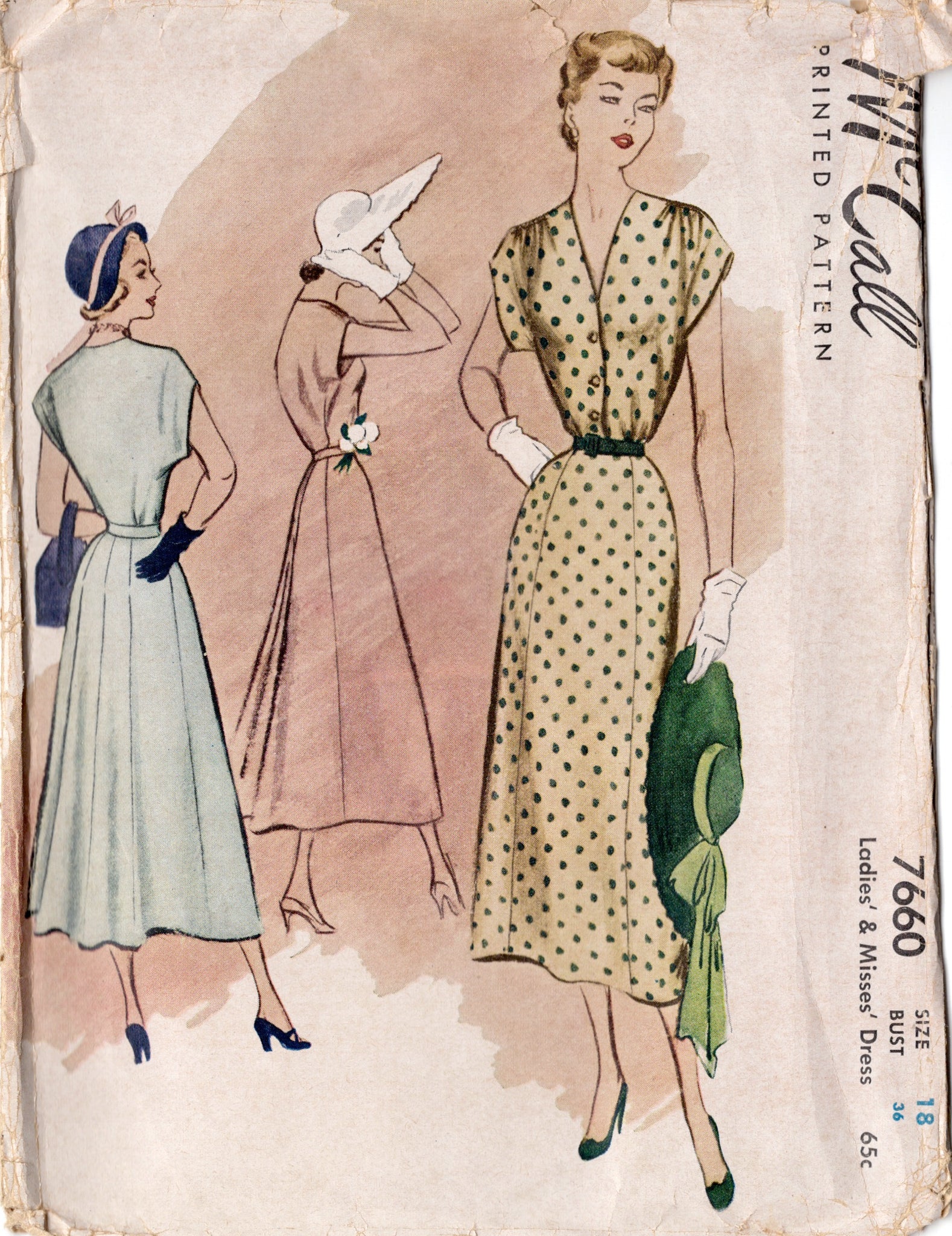 1940's Wartime Shirtwaist Dress Bust 36 Ready Printed Sewing Pattern 