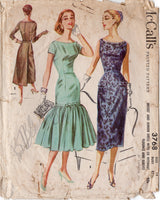 1950's McCall's Sheath Dress with Boat Neckline and optional Flounce - Bust 31.5" - No. 3768