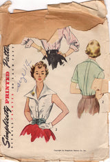 1950's Simplicity Blouse with oversize Collar and Cummerbund Pattern - Bust 32" - No. 3941