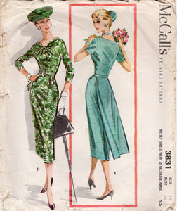 1950's McCall's Sheath Dress Pattern with Wrap Bodice and Back Drape Accent - Bust 36" - No. 3831
