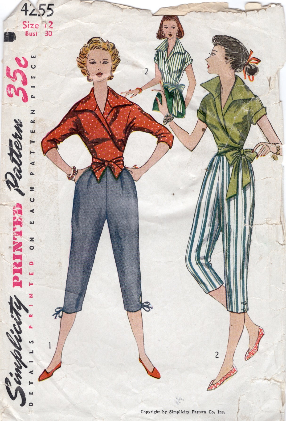 1950's Simplicity Wrap Top and Pedal Pushers - Bust 30" - No. 4255