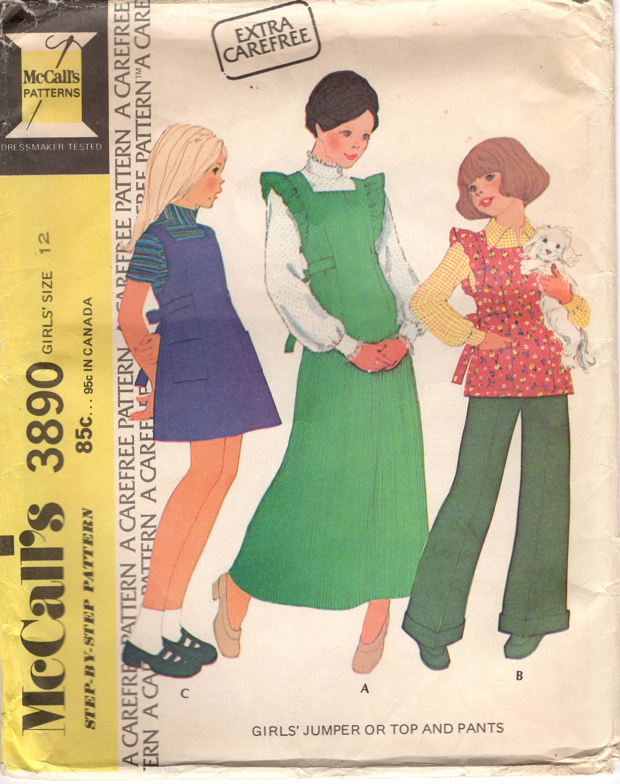 1970's McCall's Child's Pinafore or Jumper Dress and Pants Pattern - Chest 30" - No. 3890