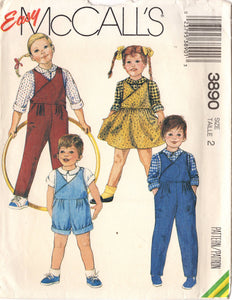 1980's McCall's Child's Shirt, Cross over front Overalls, Romper and Jumper Dress - Chest 21" - No. 3890