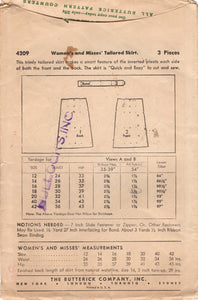 1940's Butterick Box Pleated Skirt Pattern - Waist 30"- No. 4209