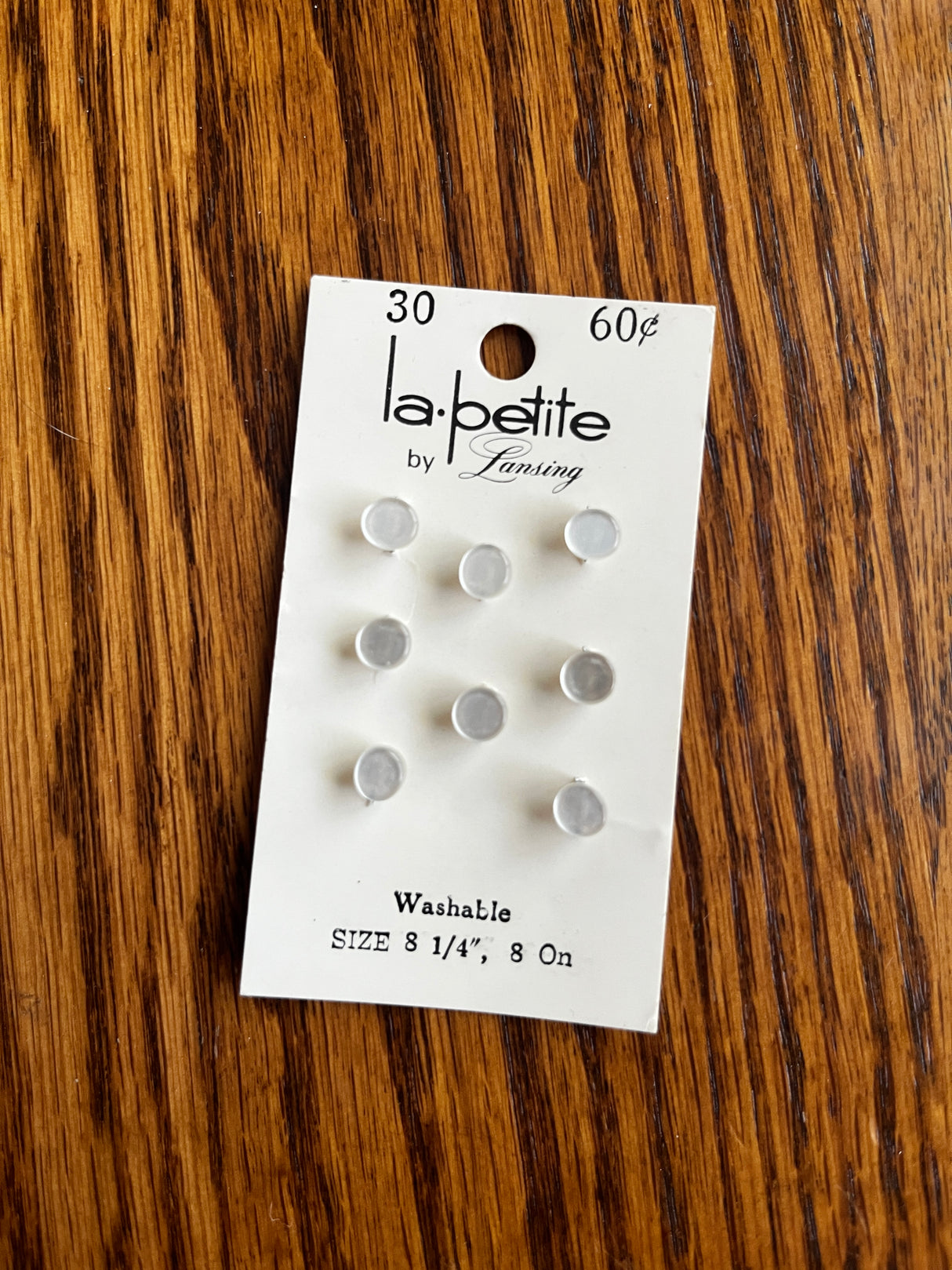 1980’s La Petite White Shank Plastic Buttons - Set of 8 - 1/4” - on card