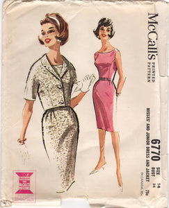 1960's McCall's Sheath Dress and Jacket with sleeves Pattern - Bust 34" - No. 6770