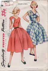 1950’s Simplicity One Piece Dress Pattern with Full Skirt and Scallop Neckline - Bust 30" - No. 3902