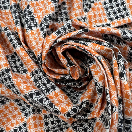 1960’s Leaf Novelty Print Cotton blend fabric - Orange and Black (P72)